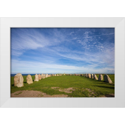 Southern Sweden-Kaseberga-Ales Stenar-Ales Stones-early peoples ritual site-600 AD White Modern Wood Framed Art Print by Bibikow, Walter