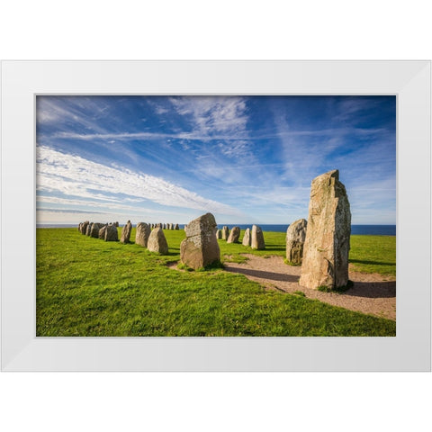 Southern Sweden-Kaseberga-Ales Stenar-Ales Stones-early peoples ritual site-600 AD White Modern Wood Framed Art Print by Bibikow, Walter