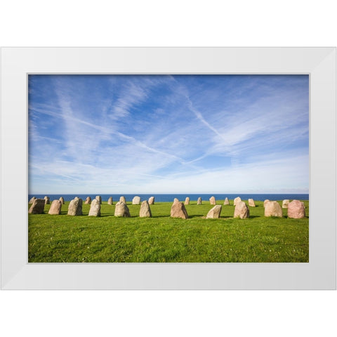 Southern Sweden-Kaseberga-Ales Stenar-Ales Stones-early peoples ritual site-600 AD White Modern Wood Framed Art Print by Bibikow, Walter