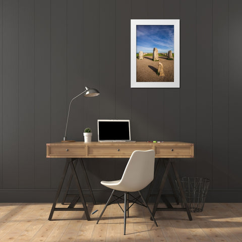 Southern Sweden-Kaseberga-Ales Stenar-Ales Stones-early peoples ritual site-600 AD White Modern Wood Framed Art Print by Bibikow, Walter