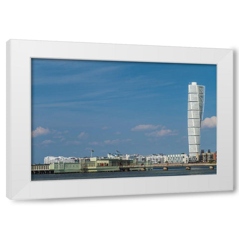 Sweden-Scania-Malmo-Turning Torso building-designed by architect Santiago Calatrava-2005 White Modern Wood Framed Art Print by Bibikow, Walter
