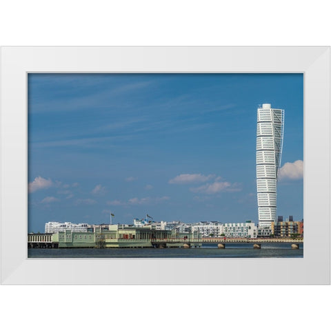 Sweden-Scania-Malmo-Turning Torso building-designed by architect Santiago Calatrava-2005 White Modern Wood Framed Art Print by Bibikow, Walter