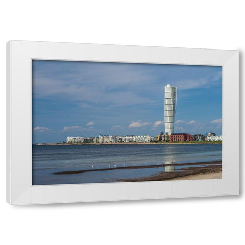Sweden-Scania-Malmo-Turning Torso building-designed by architect Santiago Calatrava-2005 White Modern Wood Framed Art Print by Bibikow, Walter