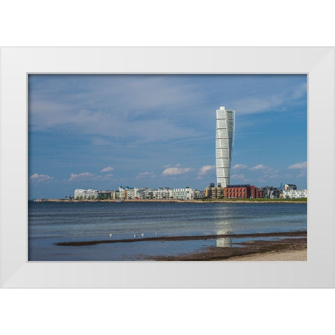 Sweden-Scania-Malmo-Turning Torso building-designed by architect Santiago Calatrava-2005 White Modern Wood Framed Art Print by Bibikow, Walter