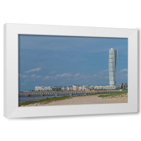Sweden-Scania-Malmo-Turning Torso building-designed by architect Santiago Calatrava-2005 White Modern Wood Framed Art Print by Bibikow, Walter