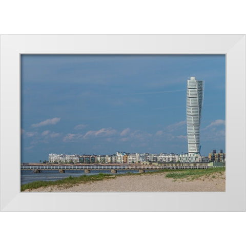 Sweden-Scania-Malmo-Turning Torso building-designed by architect Santiago Calatrava-2005 White Modern Wood Framed Art Print by Bibikow, Walter