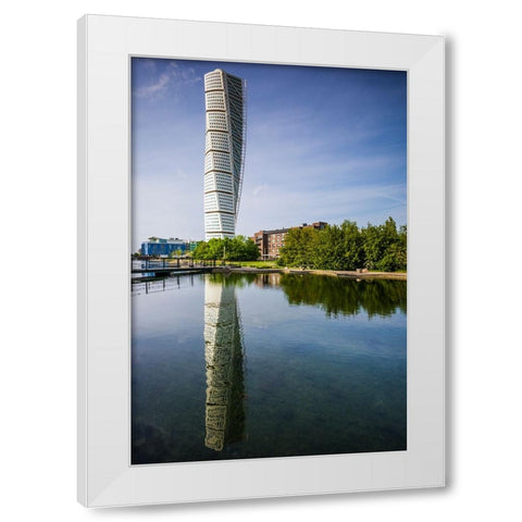 Sweden-Scania-Malmo-Turning Torso building-designed by architect Santiago Calatrava-2005 White Modern Wood Framed Art Print by Bibikow, Walter