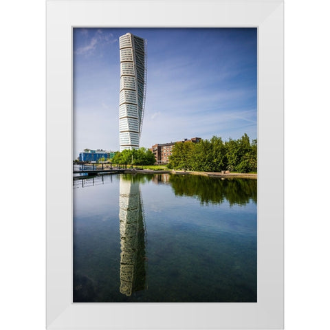 Sweden-Scania-Malmo-Turning Torso building-designed by architect Santiago Calatrava-2005 White Modern Wood Framed Art Print by Bibikow, Walter