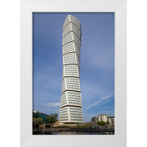 Sweden-Scania-Malmo-Turning Torso building-designed by architect Santiago Calatrava-2005 White Modern Wood Framed Art Print by Bibikow, Walter