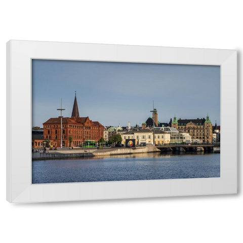 Sweden-Scania-Malmo-Inre Hamnen inner harbor White Modern Wood Framed Art Print by Bibikow, Walter