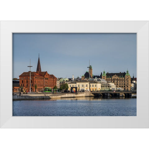 Sweden-Scania-Malmo-Inre Hamnen inner harbor White Modern Wood Framed Art Print by Bibikow, Walter