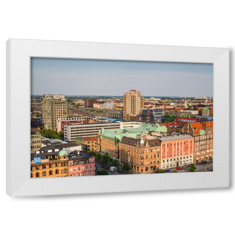 Sweden-Scania-Malmo-Inre Hamnen inner harbor-elevated skyline view White Modern Wood Framed Art Print by Bibikow, Walter