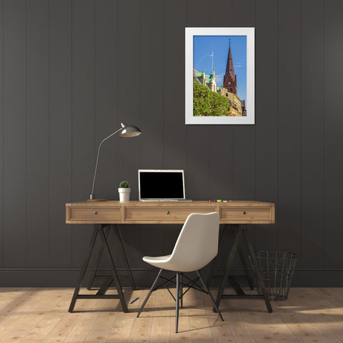 Sweden-Scania-Malmo-Sankt Petri Krka church and city buildings White Modern Wood Framed Art Print by Bibikow, Walter