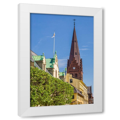 Sweden-Scania-Malmo-Sankt Petri Krka church and city buildings White Modern Wood Framed Art Print by Bibikow, Walter
