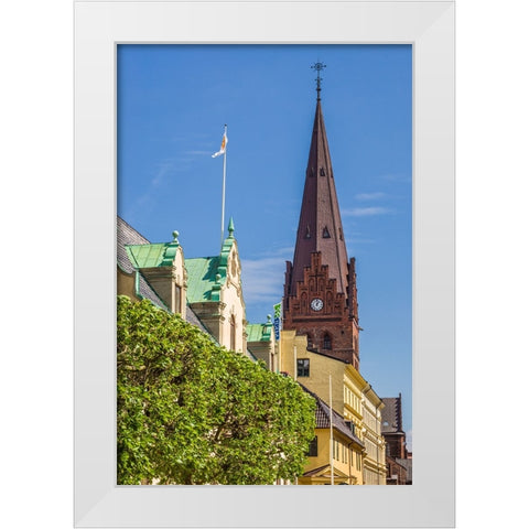 Sweden-Scania-Malmo-Sankt Petri Krka church and city buildings White Modern Wood Framed Art Print by Bibikow, Walter