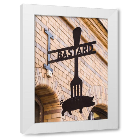Sweden-Scania-Malmo-Lilla Torg square area-sign for the Bastard Restaurant White Modern Wood Framed Art Print by Bibikow, Walter