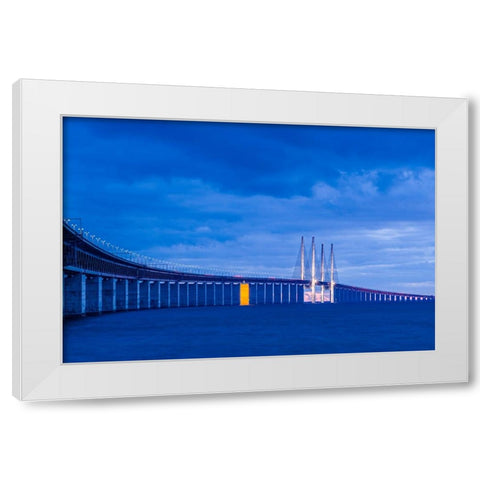 Sweden-Scania-Malmo-Oresund Bridge-longest cable-tied bridge in Europe-linking Sweden and Denmark-d White Modern Wood Framed Art Print by Bibikow, Walter