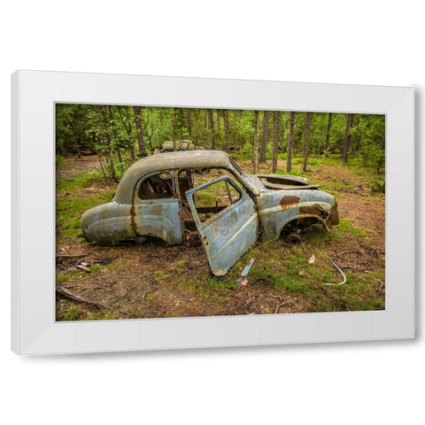 Sweden-Smaland-Ryd-Kyrko Mosse Car Cemetery-former junkyard now pubic park-junked cars White Modern Wood Framed Art Print by Bibikow, Walter