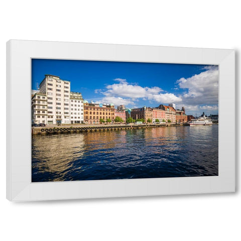 Sweden-Scania-Malmo-Inre Hamnen inner harbor White Modern Wood Framed Art Print by Bibikow, Walter