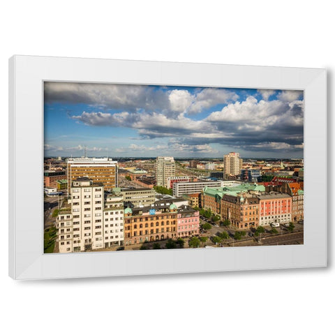 Sweden-Scania-Malmo-Inre Hamnen inner harbor-elevated skyline view White Modern Wood Framed Art Print by Bibikow, Walter