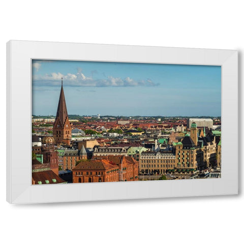 Sweden-Scania-Malmo-Inre Hamnen inner harbor-elevated skyline view White Modern Wood Framed Art Print by Bibikow, Walter
