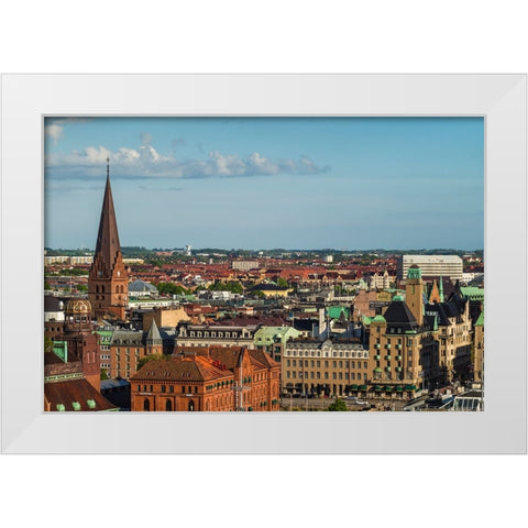 Sweden-Scania-Malmo-Inre Hamnen inner harbor-elevated skyline view White Modern Wood Framed Art Print by Bibikow, Walter
