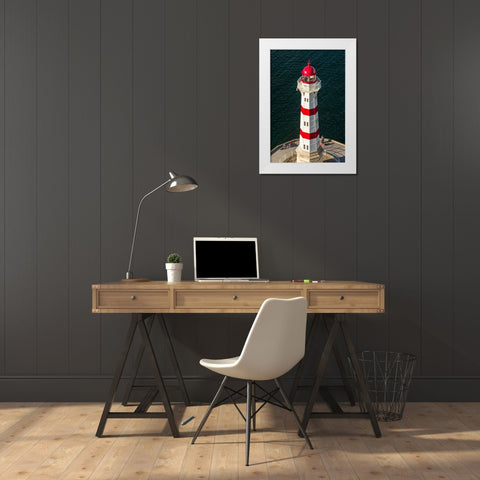 Sweden-Scania-Malmo-Inre Hamnen inner harbor-lighthouse-high angle view White Modern Wood Framed Art Print by Bibikow, Walter