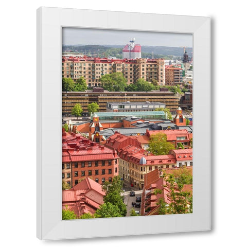 Sweden-Vastragotland and Bohuslan-Gothenburg-high angle city view from the Skansparken-morning White Modern Wood Framed Art Print by Bibikow, Walter