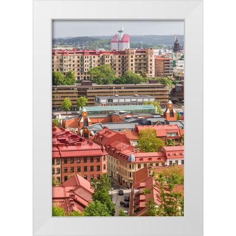 Sweden-Vastragotland and Bohuslan-Gothenburg-high angle city view from the Skansparken-morning White Modern Wood Framed Art Print by Bibikow, Walter