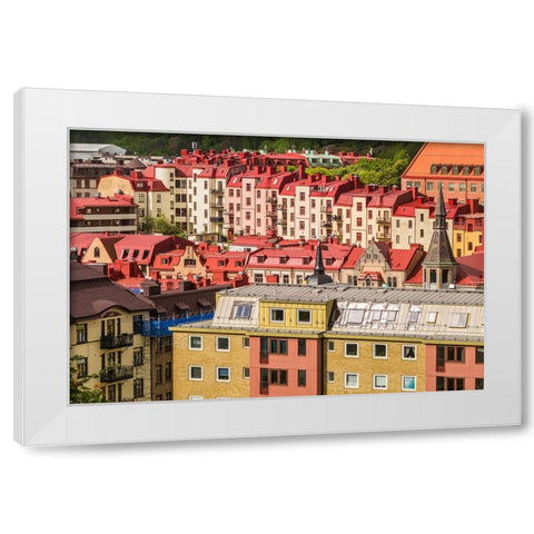Sweden-Vastragotland and Bohuslan-Gothenburg-high angle city view from the Skansparken-morning White Modern Wood Framed Art Print by Bibikow, Walter