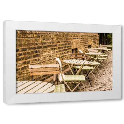 Sweden-Vastragotland and Bohuslan-Gothenburg-Haga neighborhood-outdoor cafe White Modern Wood Framed Art Print by Bibikow, Walter