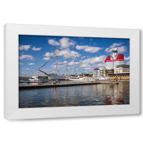 Sweden-Vastragotland and Bohuslan-Gothenburg-Goteborgs-Utkiken building-nicknamed The Lipstick White Modern Wood Framed Art Print by Bibikow, Walter