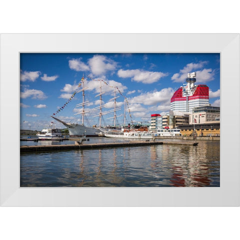 Sweden-Vastragotland and Bohuslan-Gothenburg-Goteborgs-Utkiken building-nicknamed The Lipstick White Modern Wood Framed Art Print by Bibikow, Walter