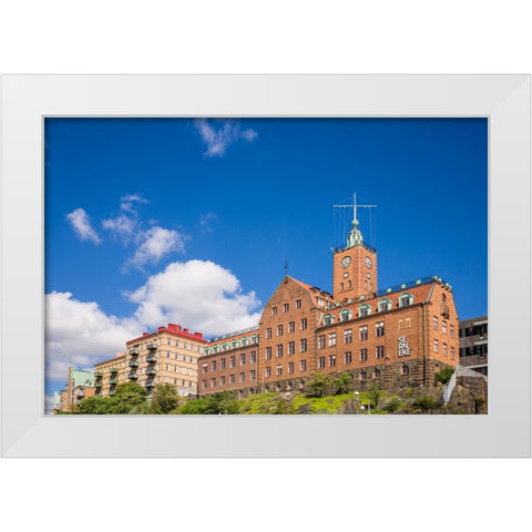 Sweden-Vastragotland and Bohuslan-Gothenburg-harbor buildings White Modern Wood Framed Art Print by Bibikow, Walter