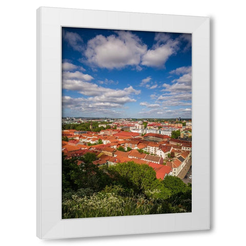 Sweden-Vastragotland and Bohuslan-Gothenburg-high angle city view from the Skansparken-late afterno White Modern Wood Framed Art Print by Bibikow, Walter