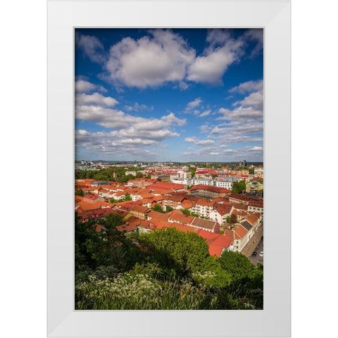 Sweden-Vastragotland and Bohuslan-Gothenburg-high angle city view from the Skansparken-late afterno White Modern Wood Framed Art Print by Bibikow, Walter