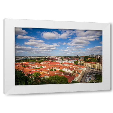 Sweden-Vastragotland and Bohuslan-Gothenburg-high angle city view from the Skansparken-late afterno White Modern Wood Framed Art Print by Bibikow, Walter