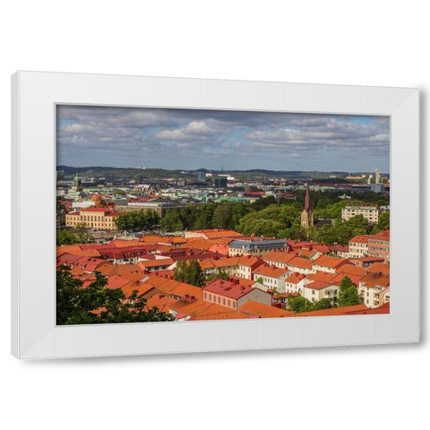 Sweden-Vastragotland and Bohuslan-Gothenburg-high angle city view from the Skansparken-late afterno White Modern Wood Framed Art Print by Bibikow, Walter