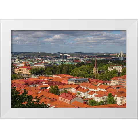 Sweden-Vastragotland and Bohuslan-Gothenburg-high angle city view from the Skansparken-late afterno White Modern Wood Framed Art Print by Bibikow, Walter