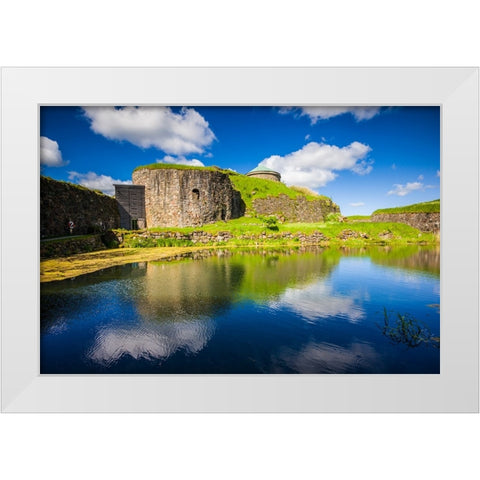 Sweden-Bohuslan-Kungalv-14th century medieval fortress-Bohus Fastning White Modern Wood Framed Art Print by Bibikow, Walter