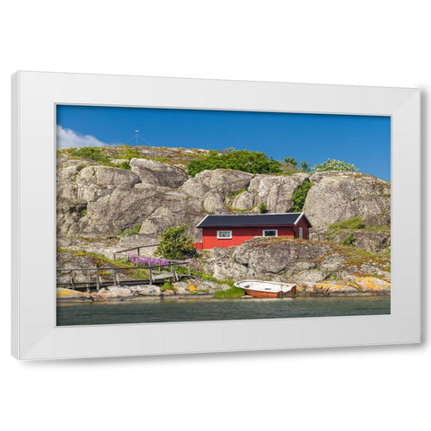 Sweden-Bohuslan-Marstrand-red coastal fishing shack White Modern Wood Framed Art Print by Bibikow, Walter