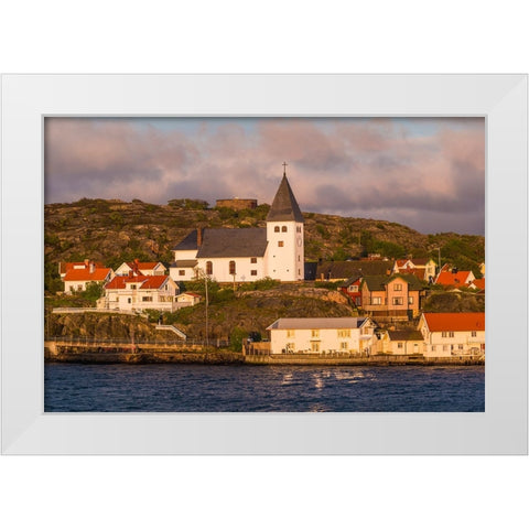 Sweden-Bohuslan-Tjorn Island-Skarhamn-Skarhamns church-late afternoon White Modern Wood Framed Art Print by Bibikow, Walter