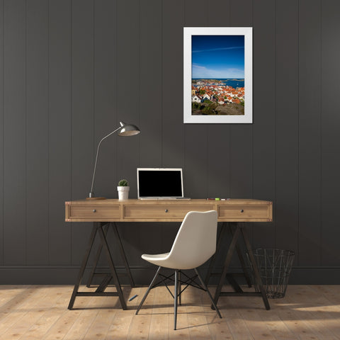 Sweden-Bohuslan-Tjorn Island-Skarhamn-town view-dawn White Modern Wood Framed Art Print by Bibikow, Walter