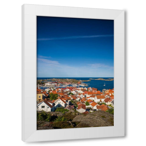 Sweden-Bohuslan-Tjorn Island-Skarhamn-town view-dawn White Modern Wood Framed Art Print by Bibikow, Walter