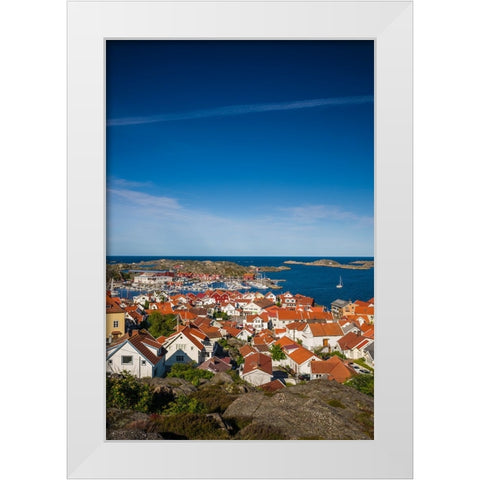 Sweden-Bohuslan-Tjorn Island-Skarhamn-town view-dawn White Modern Wood Framed Art Print by Bibikow, Walter