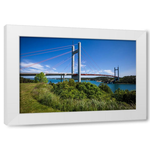 Sweden-Bohuslan-Tjorn Island-Stenungsund-Tjornbron bridge-links the mainland to Tjorn Island White Modern Wood Framed Art Print by Bibikow, Walter