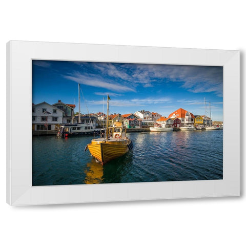 Sweden-Bohuslan-Smogen-Smogenbryggan-fishing boat White Modern Wood Framed Art Print by Bibikow, Walter