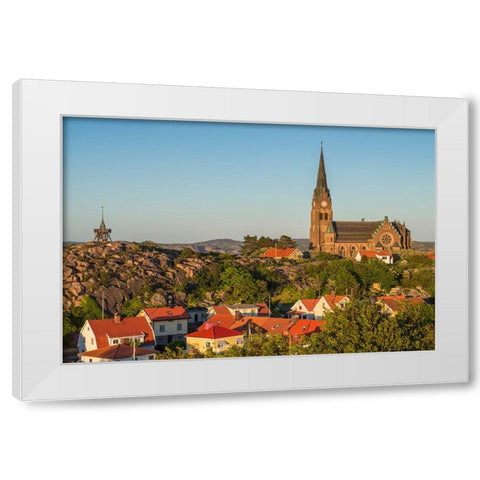 Sweden-Bohuslan-Lysekil-high angle view of the Lysekil church-sunset White Modern Wood Framed Art Print by Bibikow, Walter