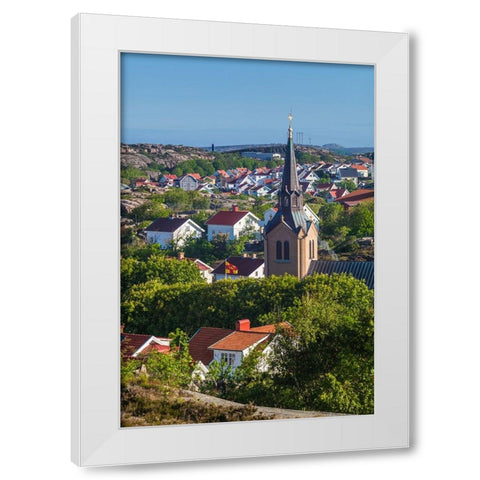 Sweden-Bohuslan-Kungshamn-town view from the south-with church White Modern Wood Framed Art Print by Bibikow, Walter