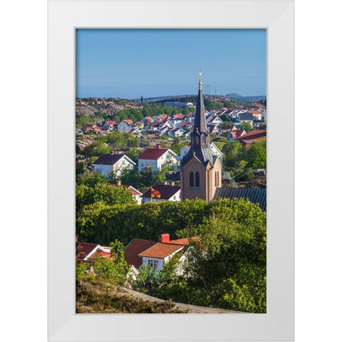Sweden-Bohuslan-Kungshamn-town view from the south-with church White Modern Wood Framed Art Print by Bibikow, Walter